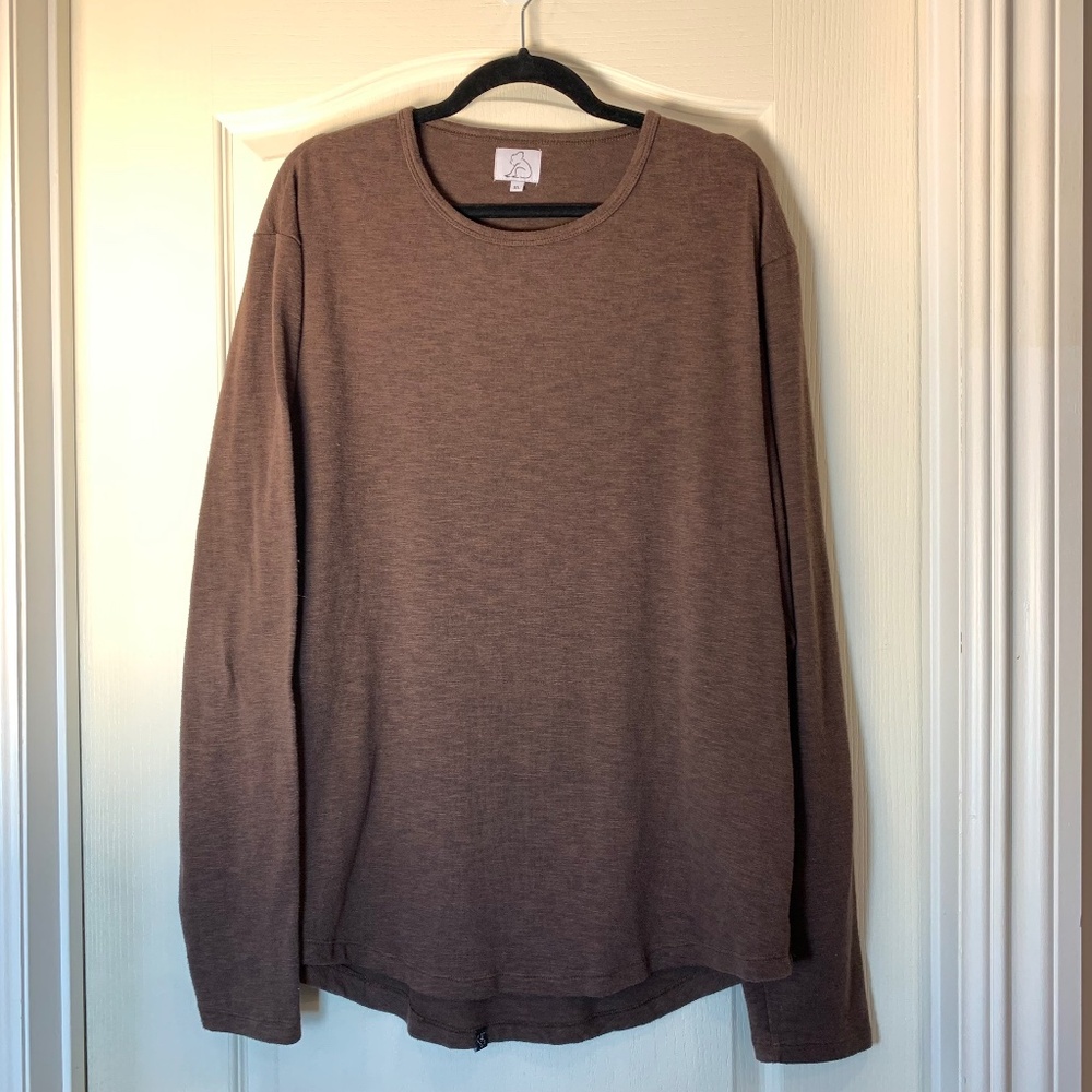 Kuwallatee Men’s Long Sleeve Shirt XL Brown Minimalist Casual Layering Top